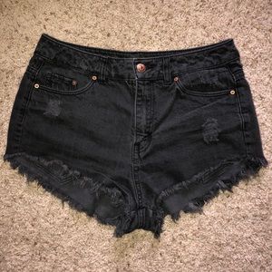 High Waisted Distressed Black Shorts